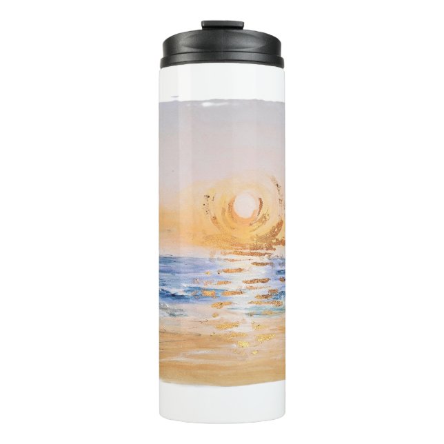 Seaside Sunrise – Watercolor Seascape Painting wit Thermal Tumbler (Front)
