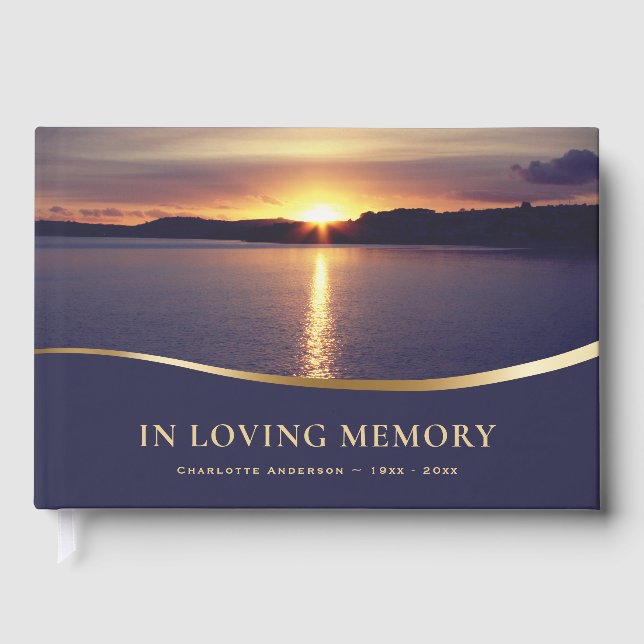 Seaside Sunset In Loving Memory Guest Book (Front)