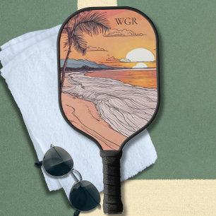 Seaside Sunset Monogram  Pickleball Paddle