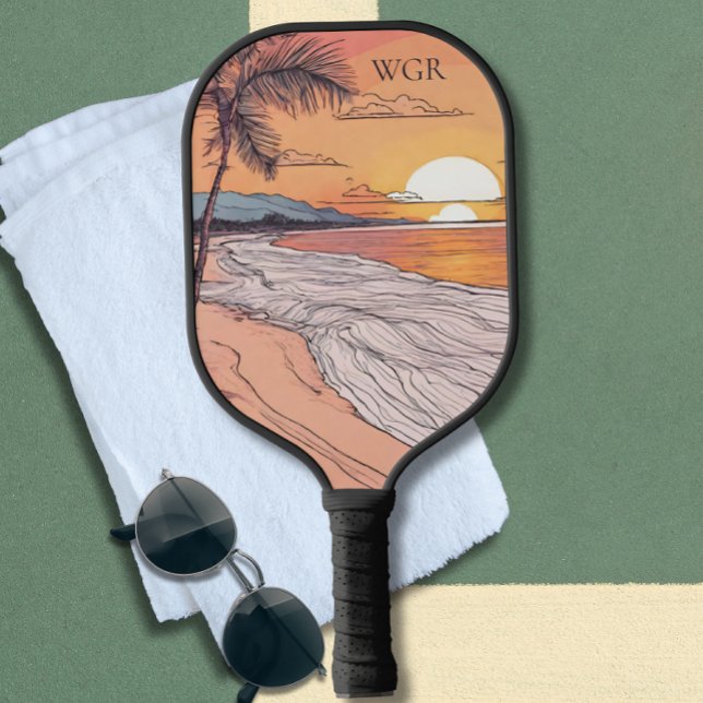 Seaside Sunset Monogram  Pickleball Paddle (Creator Uploaded)