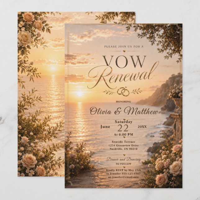 Seaside Sunset Vow Renewal Invitation (Front/Back)