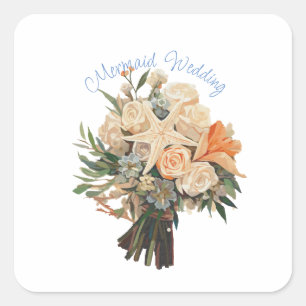 Seaside Theme Mermaid Wedding Square Sticker