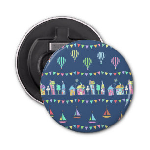 Seaside Town Sail Boats and Bunting Pattern Blue Bottle Opener