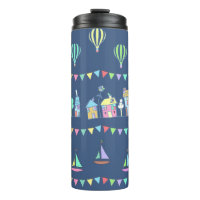 Seaside Town Sail Boats and Bunting Pattern Blue