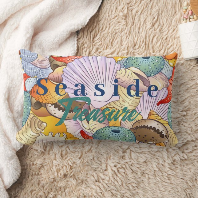  Seaside Treasure Marine Life Decorative Seashells Lumbar Cushion (Blanket)