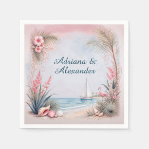 Seaside Tropical Greenery Floral Beach Napkin
