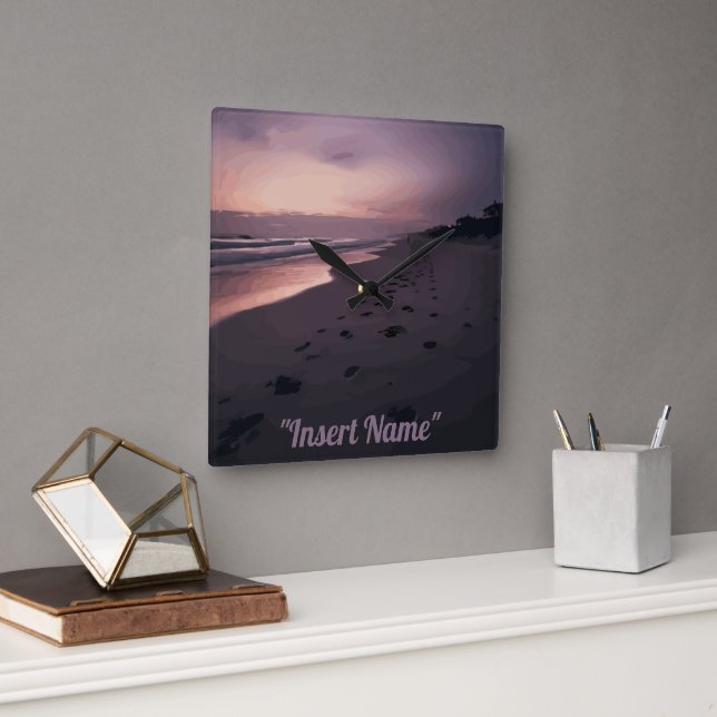 Seaside Twilight Square Wall Clock (Office)