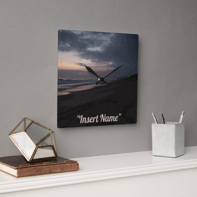 Seaside Twilight Square Wall Clock (Office)
