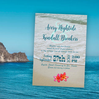 Seaside Typography Frangipani Wedding Invitation