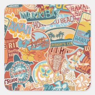 Seaside Vacation Waikiki Bay Hawaii Square Sticker