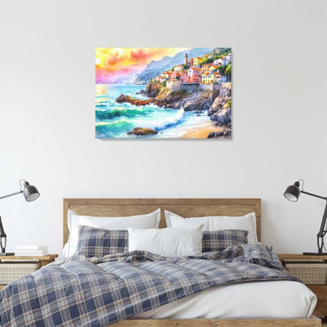 Seaside Village Art Canvas Print (Insitu(Bedroom))