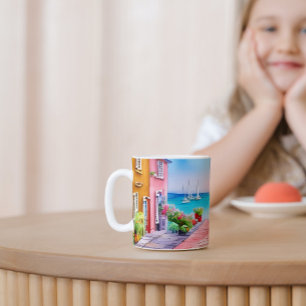 Seaside Village Sunset Watercolor   Coffee Mug