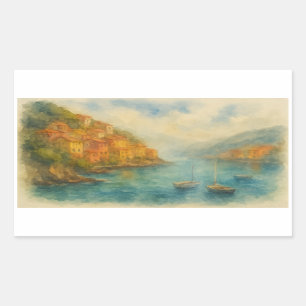 Seaside Village Watercolor – Cliffside Harbour  Rectangular Sticker