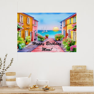 Seaside Village Watercolor Custom Party  Poster