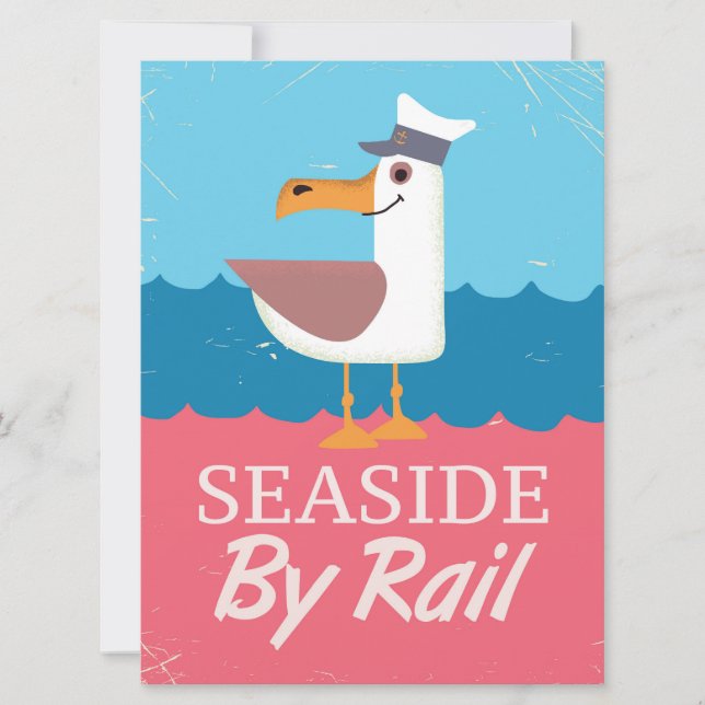 Seaside vintage holiday poster print. card (Front)