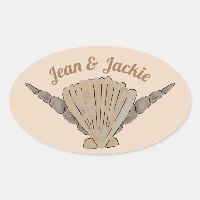 Seaside Wedding Arrangement of Shells Oval Sticker (Front)