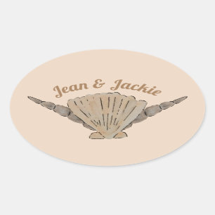 Seaside Wedding Arrangement of Shells Oval Sticker