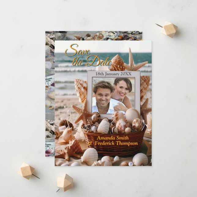 Seaside Wedding Celebrations on the Beach Announcement (Front/Back In Situ)