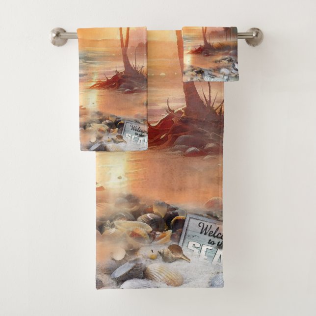 Seaside Wedding Celebrations on the Beach Bath Towel Set (Insitu)