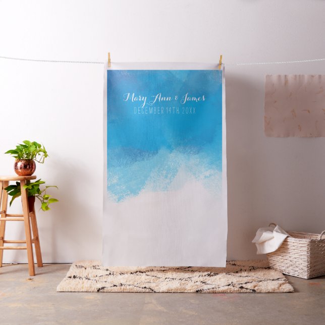 Seaside Wedding Photo Backdrop Blue Watercolor (In Situ)
