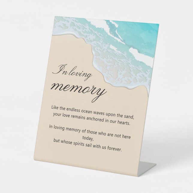 Seaside Wedding Tabletop Memorial Remembrance Pedestal Sign (Front)