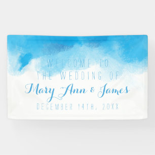 Seaside Wedding Welcome Blue Watercolor Banner
