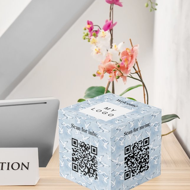 Seaside welcome business logo QR codes info table Cube (Creator Uploaded)