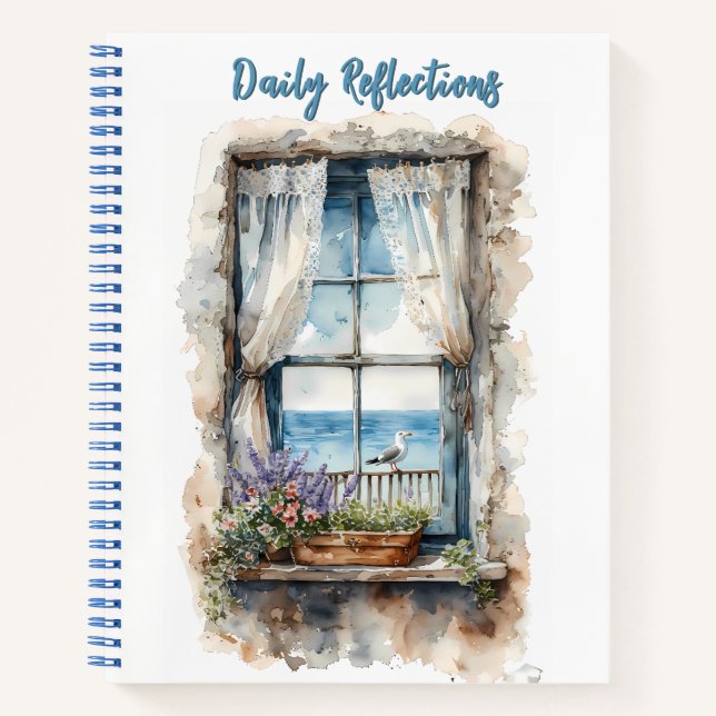 Seaside Window View Watercolor Coastal Scene Notebook (Front)