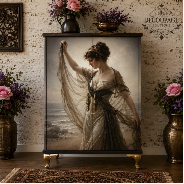 Seaside windswept dancer in taupe decoupage tissue paper (Seaside windswept dancer in taupe decoupage tissue paper)