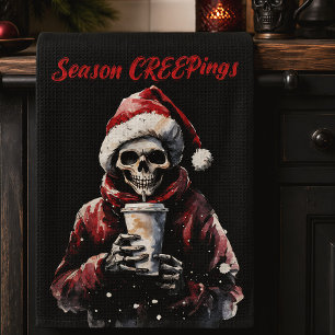 Season Creepings Santa Skeleton Spooky Christmas Tea Towel