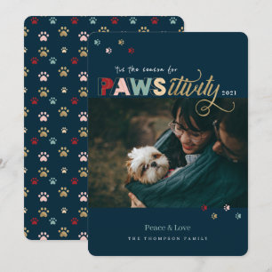 Season For Pawsitivity Navy Blue Pet Dog Photo Holiday Card