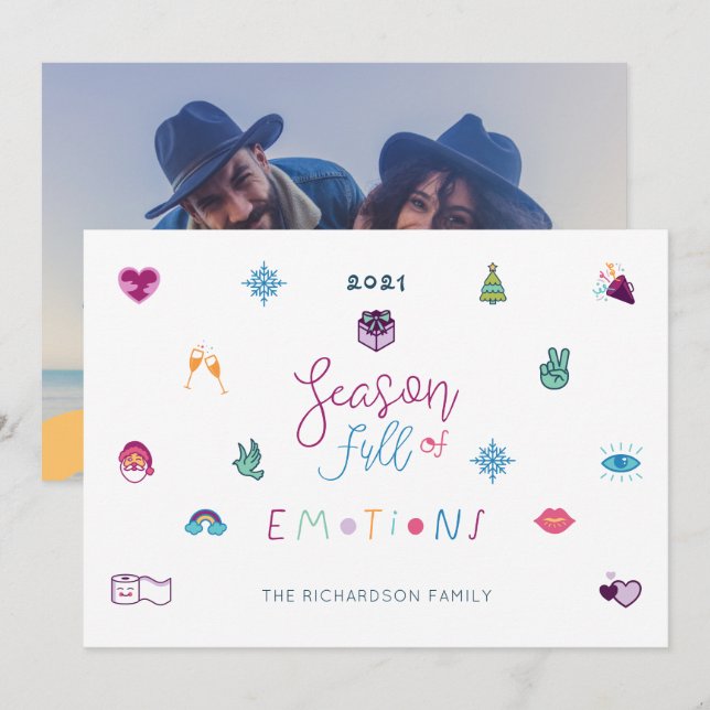 Season Full of Emotions Fun Christmas Emoji Photo Holiday Card (Front/Back)