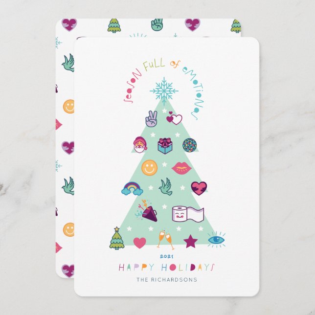 Season Full of Emotions Fun Emoji Christmas Tree Holiday Card (Front/Back)