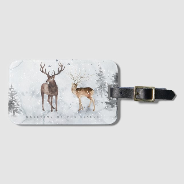 Season gratings Christmas Deer Illustration Luggage Tag (Front Horizontal)