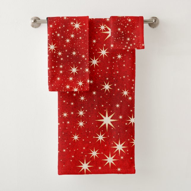 Season Greetings - Black, Red and Gold Christmas Bath Towel Set (Insitu)