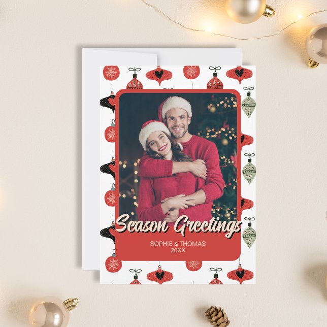 Season Greetings Christmas Couple Photo Red Holiday Card (Season Greetings Christmas Couple Photo Red Holiday Card)
