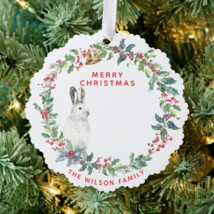 Season Greetings - Holly Wreath w. Hare Christmas Tree Decoration Card