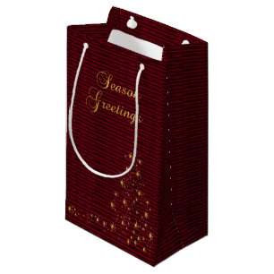Season Greetings in Dark Red & Gold Small Gift Bag