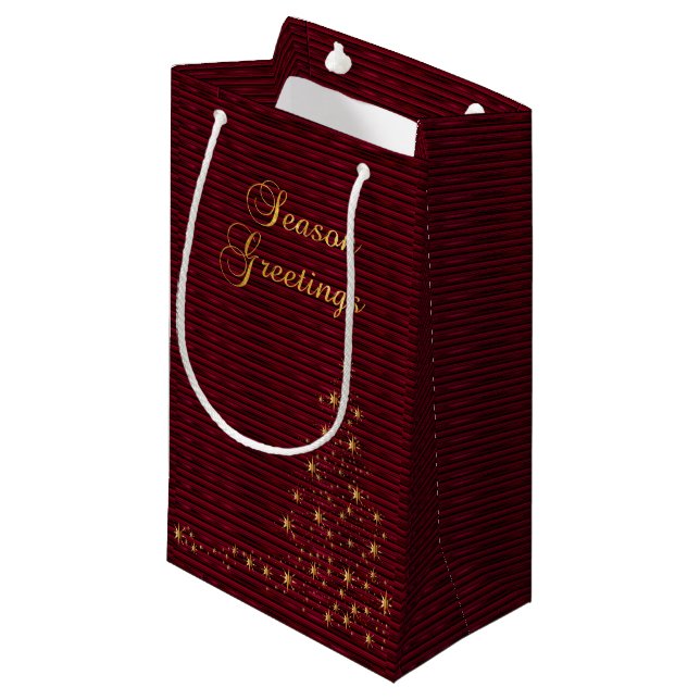 Season Greetings in Dark Red & Gold Small Gift Bag (Front Angled)