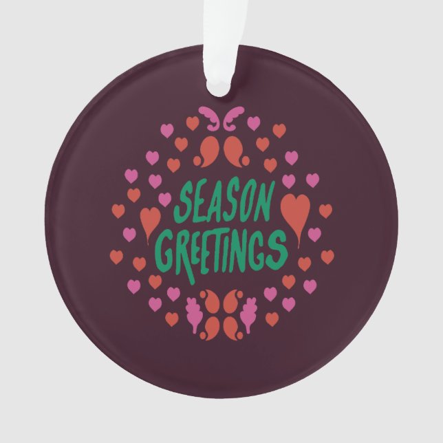 Season greetings in green handwriting with hearts ornament (Front)