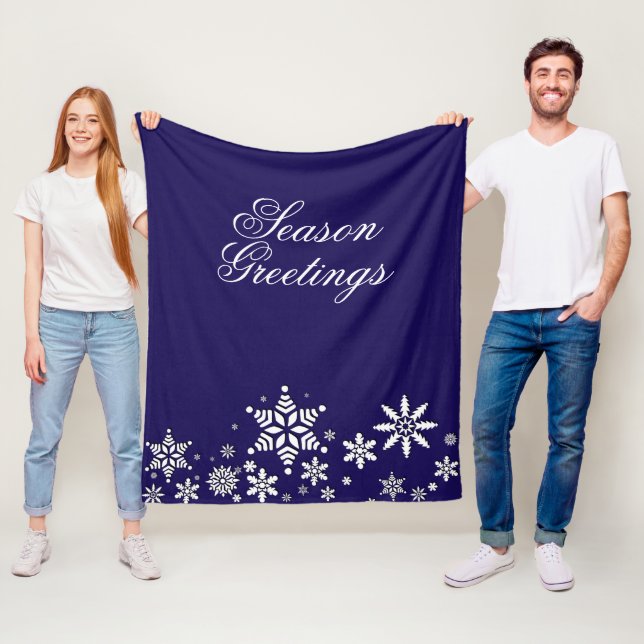 Season Greetings Snowflakes | Blue ⭐⭐⭐⭐⭐ Fleece Blanket (In Situ)