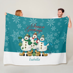 Season Greetings Snowmen Buddies   Christmas Fleece Blanket