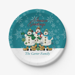 Season Greetings Snowmen Buddies   Christmas Paper Plate