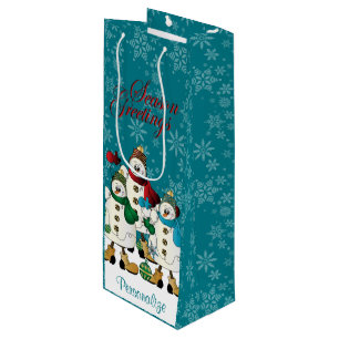 Season Greetings Snowmen Friends   Christmas Wine Gift Bag