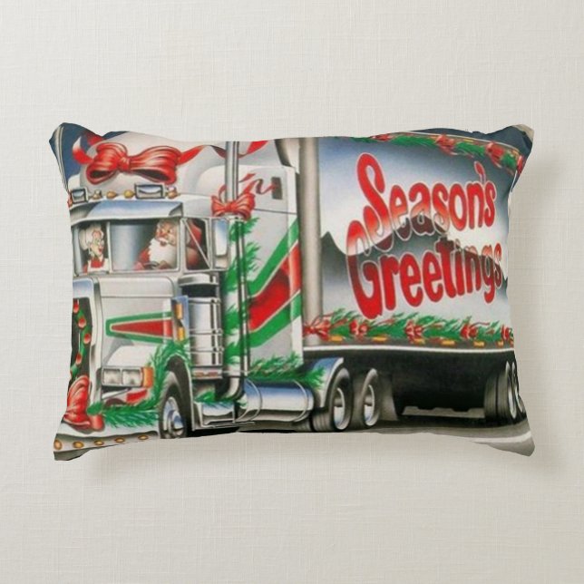 Season Greetings Trucking Santa Decorative Cushion (Front)