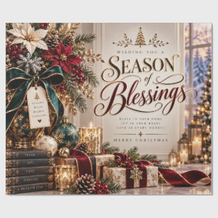 Season of Blessings Burgundy Christmas Wrapping Paper