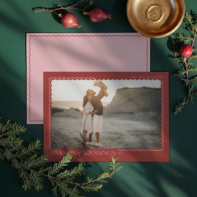 Season of Blessings Wavy Modern Minimal Photo Holiday Card (Season of Blessings Wavy Modern Minimal Photo Holiday Card)