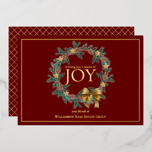 Season of Joy Chrstmas Wreath Business Foil Holida Holiday Card