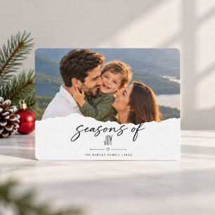 Season of Joy Minimal Torn Edge Family Christmas Holiday Card
