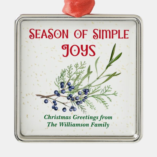 Season of Simple Joys Blue Juniper Christmas Metal Tree Decoration (Front)
